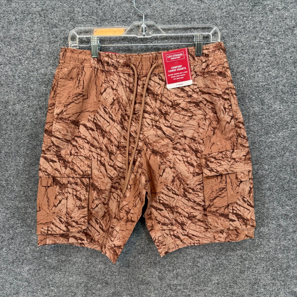Levis Comfort Cargo Shorts Men Small Brown Tiger Stripe Camo Stretch Waist NEW